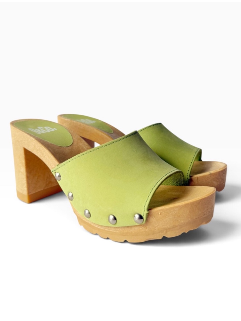 Vintage Nine West 9 & Co. Lime Green Leather High Heel Slides Sandals Mules 6 37
